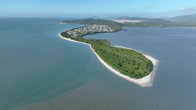 Florian&oacute;polis, Daniela Beach. Aerial View of Tropical Coastline. Establishing Shot. Santa Catarina, Brazil.