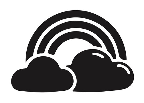Minimalist rainbow and clouds weather icon silhouette vector