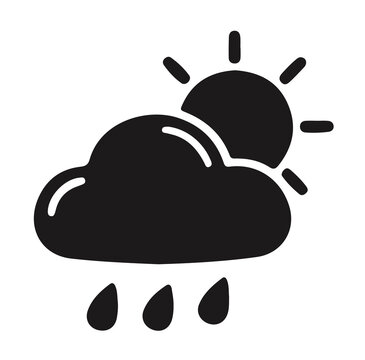 Minimalist sun and rain cloud weather icon silhouette vector