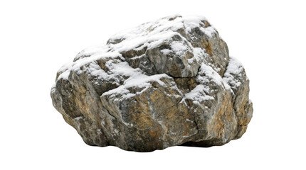 Fototapeta premium Large natural boulder covered with snow isolated on transparent background