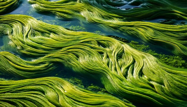 Vibrant Green Algae Patterns On Still Water Surface In Nature