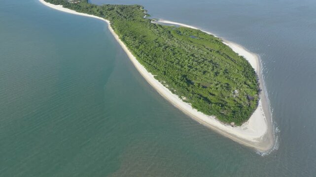 Florian&oacute;polis, Daniela Beach. Aerial View of Tropical Coastline. Establishing Shot. Santa Catarina, Brazil.