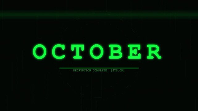 Glowing Green October Text on Retro Cyberpunk CRT Screen