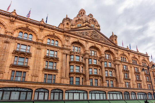 Harrods department store on Brompton road in Knightsbridge, London, UK