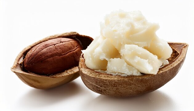 Shea Butter In Cracked Nuts On White Background