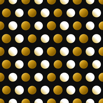 Luxury gold and white polka dot seamless pattern on black background