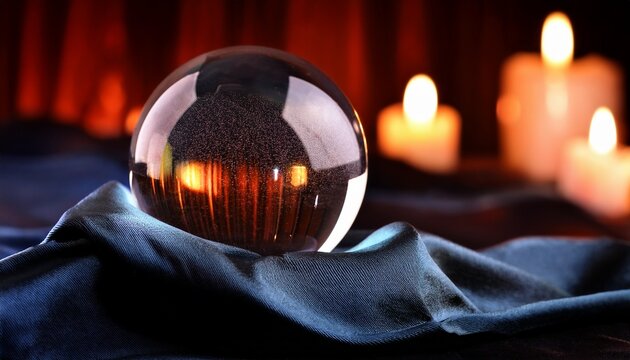 Mystical Crystal Sphere On Dark Silk With Candlelit Fantasy Background