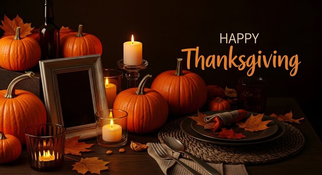 Festive thanksgiving still life with pumpkins candles and a warm inviting atmosphere