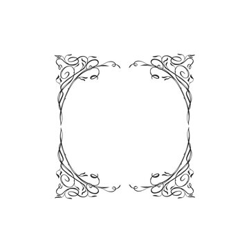 Hand drawn vector abstract outline,graphic,line vintage celebration ornament art nouveau frame in drawing elegant style.Elegant decoration vintage outline design isolated. Floral ornament border