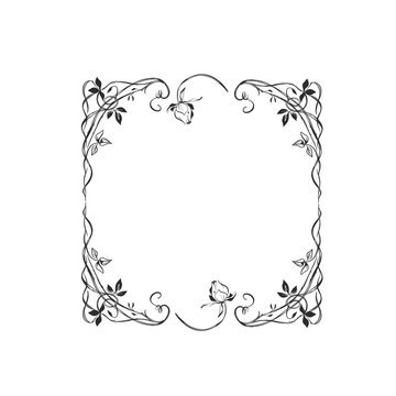 Hand drawn vector abstract outline,graphic,line vintage celebration ornament art nouveau frame in drawing elegant style.Elegant decoration vintage outline design isolated. Floral ornament border