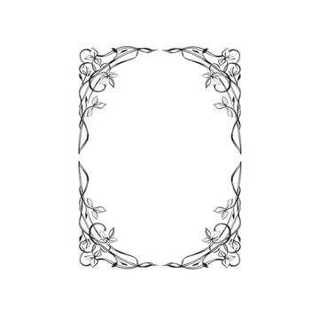 Hand drawn vector abstract outline,graphic,line vintage celebration ornament art nouveau frame in drawing elegant style.Elegant decoration vintage outline design isolated. Floral ornament border
