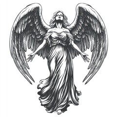 Naklejka premium Elegant angel with detailed wings.