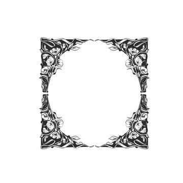 Hand drawn vector abstract outline,graphic,line vintage celebration ornament art nouveau frame in drawing elegant style.Elegant decoration vintage outline design isolated. Floral ornament border