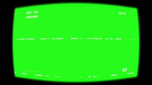 Curved Lens Old TV Screen Frame Overlay with vintage fast forward player ui and green screen 4k 