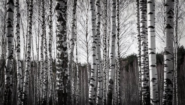 Trunks Of Birch Trees Black And White Natural Background