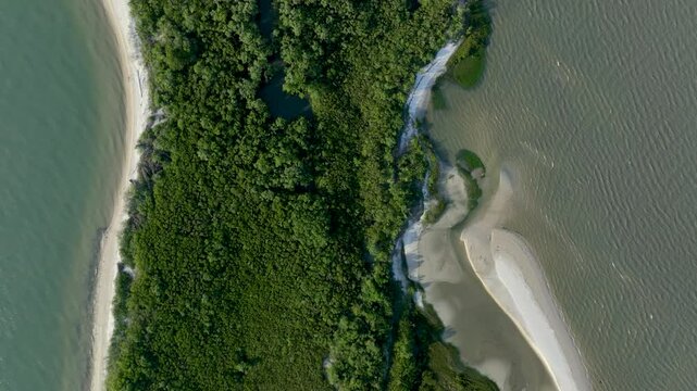 Florian&oacute;polis, Daniela Beach. Aerial View of Tropical Coastline. Establishing Shot. Santa Catarina, Brazil.