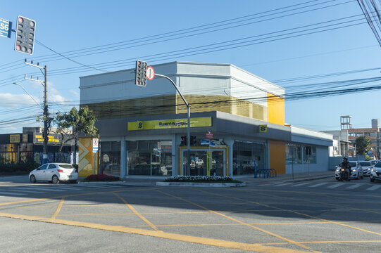 Balneario Camboriu, Brazil - August 21, 2026: Exterior view of Banco do Brasil branch building facade on Quarta Avenida showing the bank entrance and corporate signage.
