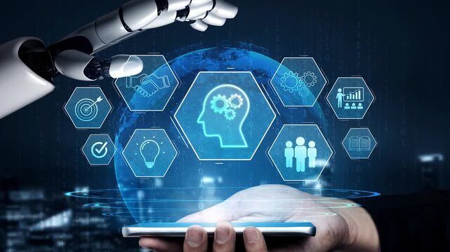 AI or human-driven skill acquisition and training with icons of knowledge, goals, task management, and system optimization Marrow