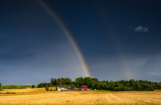 A double rainbow appeared in the evening light