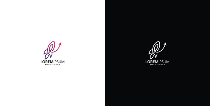 Line art rocket ship with arrow logo design template, perfect for startup and growth concepts