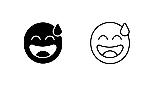 Laughing face glyph and outline. Sweat relief smile. Best relieved emoji.