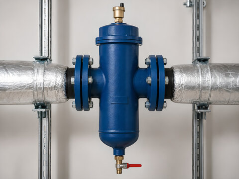 Commercial Hydronic Air and Dirt Separator Installed Between Insulated Pipes