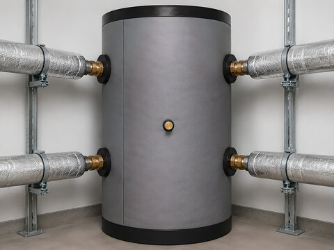 Commercial Insulated Buffer Tank with Four Hydronic Pipe Connections