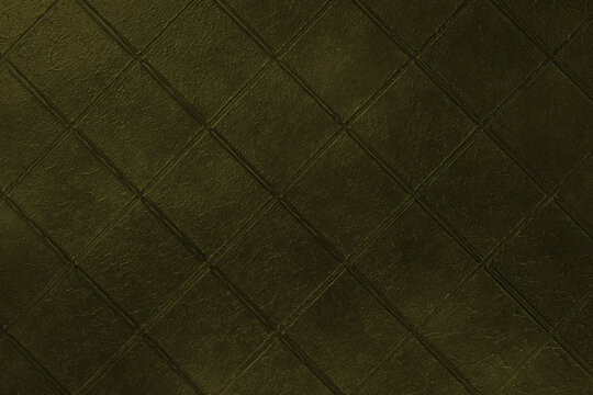 Dark khaki ceramic tile texture background with diamond diagonal square pattern, grunge surface. Abstract geometric wall backdrop with textured tiles, copy space. Interior element, vintage design