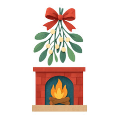 Naklejka premium PNG Festive fireplace mistletoe illustration