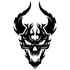 Fototapeta premium Horned Skull with Flames Illustration 