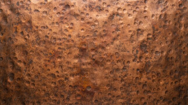 Close up textured copper metal surface with warm patina