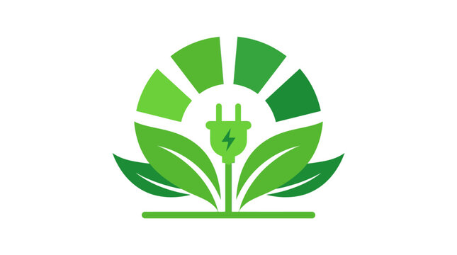 Green eco energy logo icon with electrical plug and leaves
