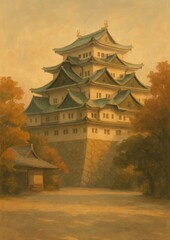 Obraz premium Serene castle amidst autumn hues.