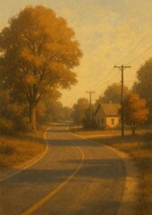 Fototapeta premium Serene autumn road scene