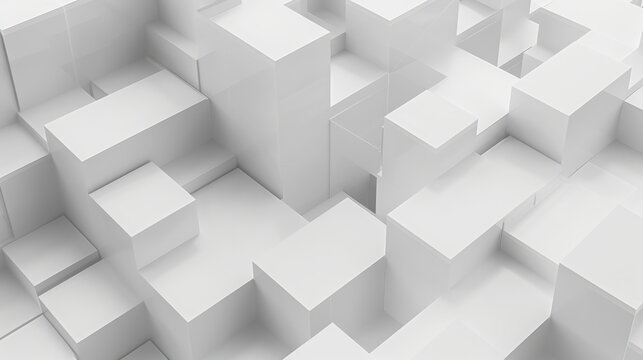 Abstract background featuring a collection of white three dimensional rectangular blocks arranged in a pattern with dimensional geometric shapes pattern varying heights architecture composition