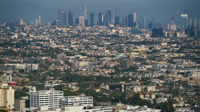 Los Angeles Downtown Hollywood from Hollywood Hills Daytime Telephoto Time Lapse California USA