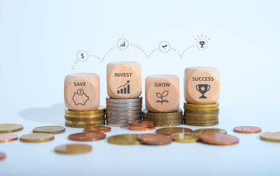 Save Invest Grow Success Financial Wealth Building Concept.