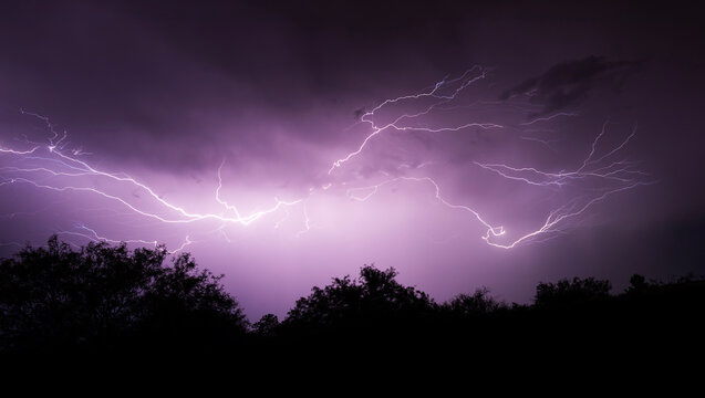 Huge lightning bolt spreading across the night sky