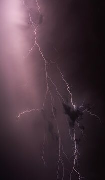 Large monsoon season lightning strike at night in Arizona