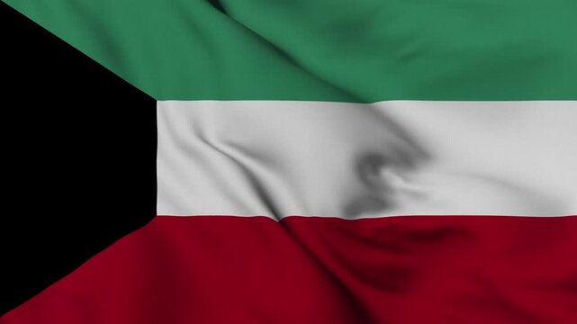 4K animation of the Kuwaiti national flag waving in the wind