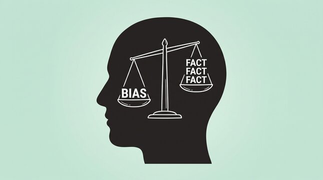 Unconscious Bias Illustration Concept of Human Mind Weighing Facts vs Prejudices