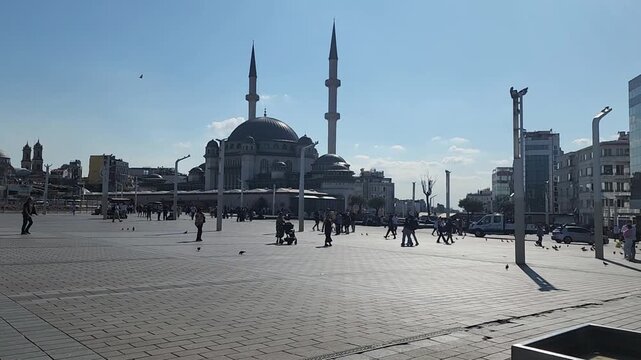 Time-Lapse of Taksim Square and Taksim Mosque with People in Istanbul, Turkey on August 17, 2026
