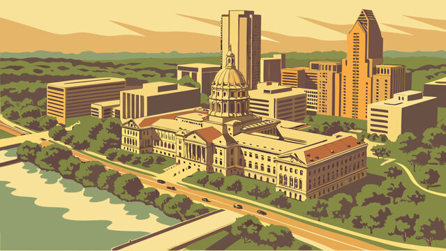 Austin skyline vector featuring state capitol and urban buildings