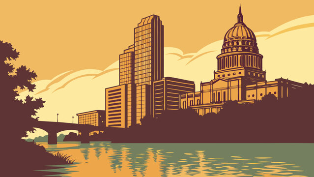 Austin skyline vector illustration with capitol and city buildings