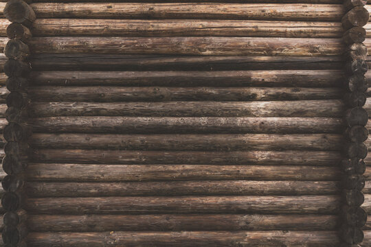 Horizontal log wall texture with natural wood grain