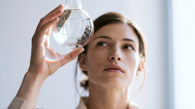 Glass flask held up to the light with the window inverted inside
