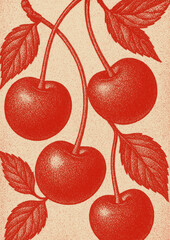 Fototapeta premium Vintage cherries illustration art.