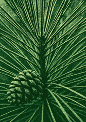 Fototapeta premium Textured pinecone amidst lush needles.