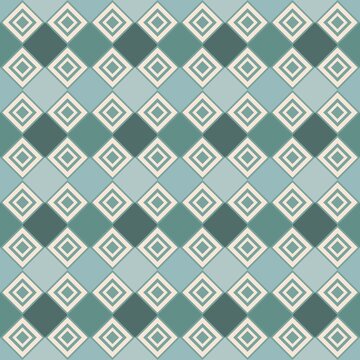 Retro geometric seamless pattern with diamonds in blue green tones