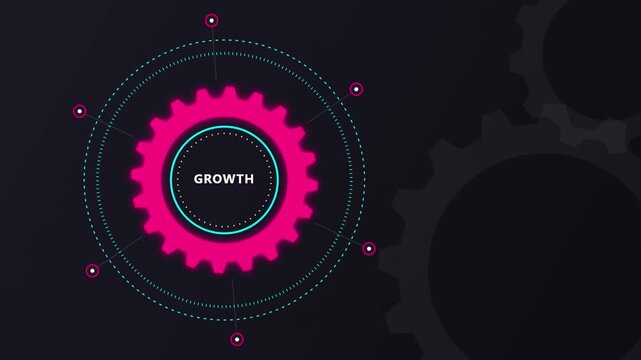 Growth concept gear animation with digital hud interface elements